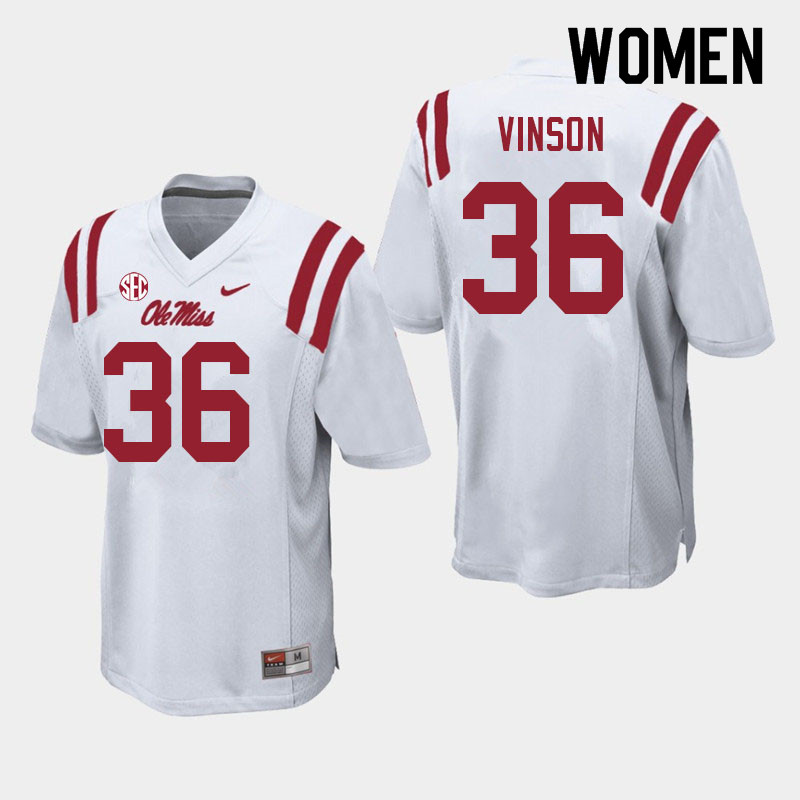 Women #36 Rayf Vinson Ole Miss Rebels College Football Jerseys Sale-White - Click Image to Close